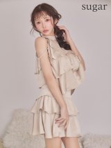 【予約商品/5月中旬-6月上旬発送予定】XSサイズあり【an /アン】ラインストーン/ ハイネック/ アメリカンスリーブ/ ショルダーリボン/ ティアード/ フレア/ ミニドレス/ キャバドレス[OF05]