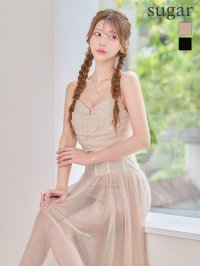 XXSサイズあり【an/アン】レース刺繍/ キャミソール/ バストジップ/ シースルー/ リボン/ コルセット風/ ワンピース/ ロングドレス/ キャバドレス[OF05]