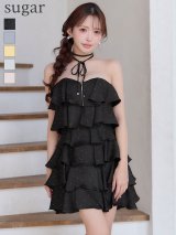 XSサイズあり【an /アン】リボンチョーカー付き/ リボン/ フリル/ ティアード/ ビジュー/ バストジップ/ ドット/ ベア/ フレア/ ミニドレス/ キャバドレス[OF05]