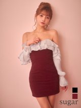 即日発送【an/アン】袖取り外し可/ オフショルダー/ ベアトップ/ バストジップ/ パール/ ラメ/ フリル/ ティアード/ タイト/ ミニドレス/ キャバドレス[OF05]