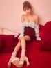 ベージュxワインレッド　モデル：まみ　身長：161cm　着用サイズ：Sサイズ