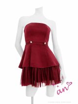 【予約商品/9月下旬発送予定】XSサイズあり【an/アン】ベア/ シンプル/ レース/ ボタン/ ペプラム/ フレア/ Aライン/ ミニドレス/ キャバドレス[OF05]