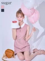 【予約商品/6月下旬発送予定】XSサイズあり【an /アン】襟付き/ フロントジッパー/ リボン/ ビジュー/ ノースリーブ/ カットアウト/ シアー/ 台形スカート/ フレア/ ワンピース/ ミニドレス/ キャバドレス[OF05]