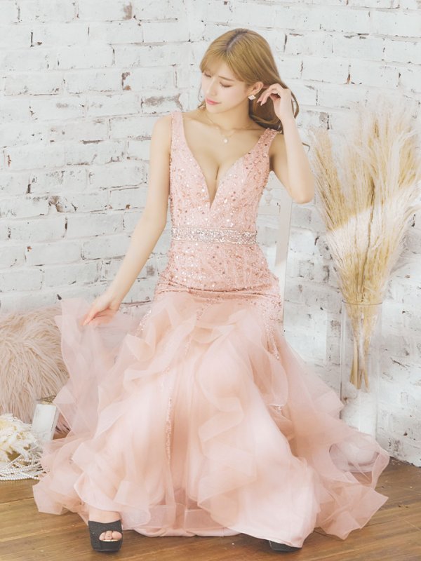 画像9: 【ANGEL R PREMIUM/エンジェルアールプレミアム】Vバスト/ スパンコール/ ウエストビジュー/ マーメイド/ ロング/ キャバドレス long[OF2]