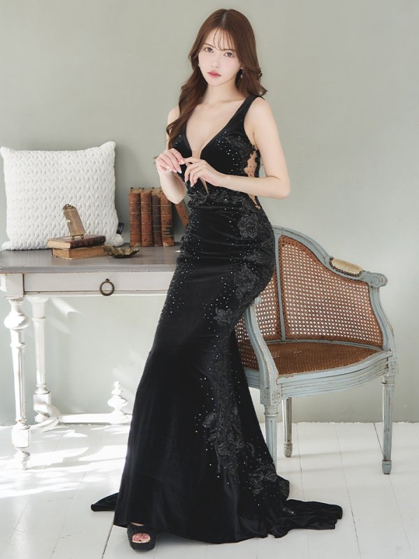 画像4: 【ANGEL R PREMIUM/エンジェルアールプレミアム】スパンコール刺繍/ サイドシアー/ ベルベット/ マーメイド/ ロングドレス/ キャバドレス long[OF2]