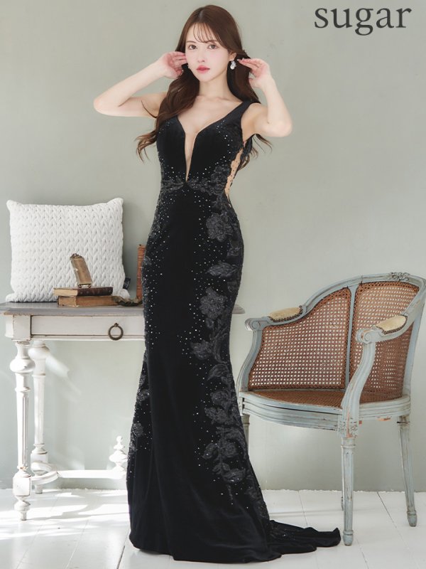 画像7: 【ANGEL R PREMIUM/エンジェルアールプレミアム】スパンコール刺繍/ サイドシアー/ ベルベット/ マーメイド/ ロングドレス/ キャバドレス long[OF2]