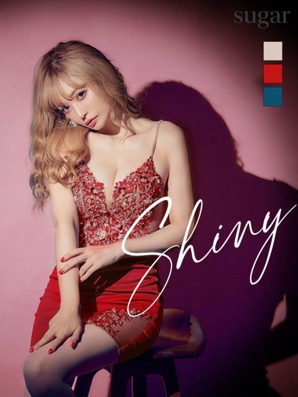 XSサイズあり【Angel R/エンジェルアール】アッパーフラワー/ バックシャン/ ビジュー/ タイト/ ミニドレス/ キャバドレス レッド