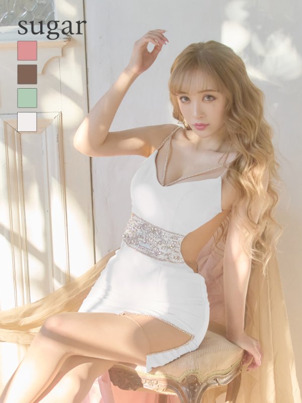 XSサイズあり【Angel R/エンジェルアール】ウエストビジュー/ キャミソール/ タイト/ ミニドレス/ キャバドレス モカ