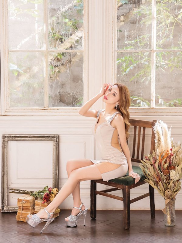 画像3: 【ANGEL R/エンジェルアール】バックレース/ Vビジュー/ ストレッチ/ タイト/ ミニドレス/ キャバドレス[OF2]