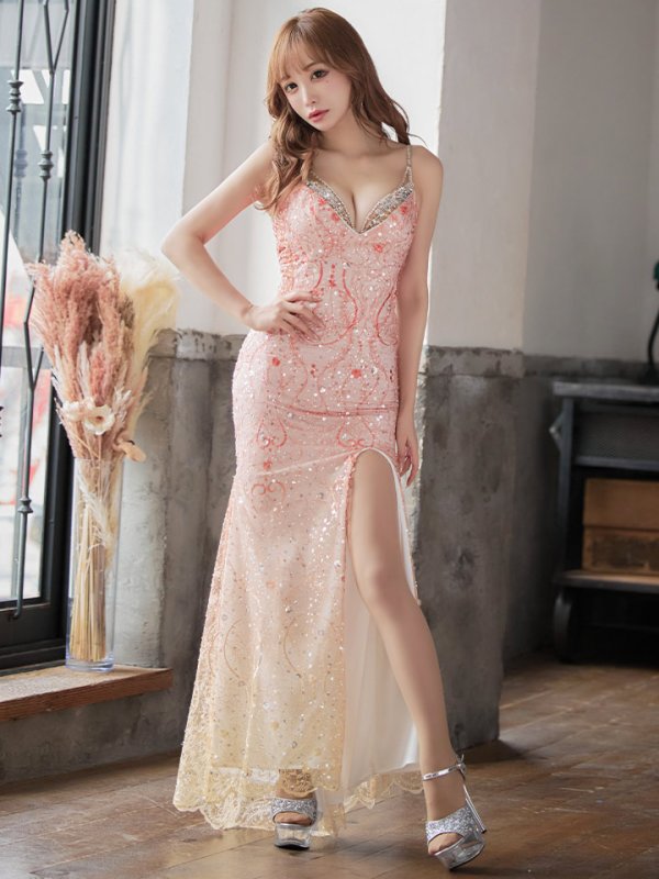 画像28: 【ANGEL R/エンジェルアール】キャミ/レースデザイン/ビジュー/ タイト/ スリット/ ロングドレス/ キャバドレス long[OF2]