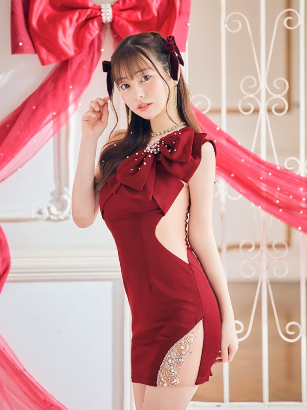 画像25: 【なつき/関西コレクション着用】XSサイズあり【ANGEL R/エンジェルアール】ワンショル/ リボン/ ビジュー/シアー/ タイト/ ミニ/ キャバドレス[OF2]