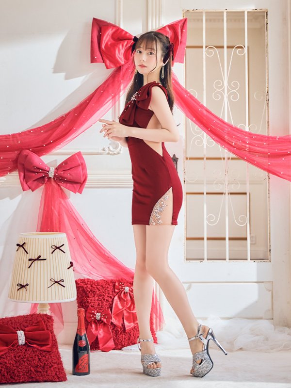 画像27: 【なつき/関西コレクション着用】XSサイズあり【ANGEL R/エンジェルアール】ワンショル/ リボン/ ビジュー/シアー/ タイト/ ミニ/ キャバドレス[OF2]