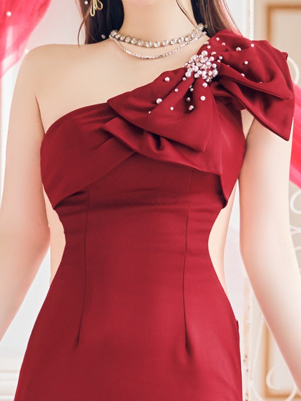 画像32: 【なつき/関西コレクション着用】XSサイズあり【ANGEL R/エンジェルアール】ワンショル/ リボン/ ビジュー/シアー/ タイト/ ミニ/ キャバドレス[OF2]