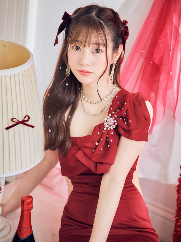 画像22: 【なつき/関西コレクション着用】XSサイズあり【ANGEL R/エンジェルアール】ワンショル/ リボン/ ビジュー/シアー/ タイト/ ミニ/ キャバドレス[OF2]