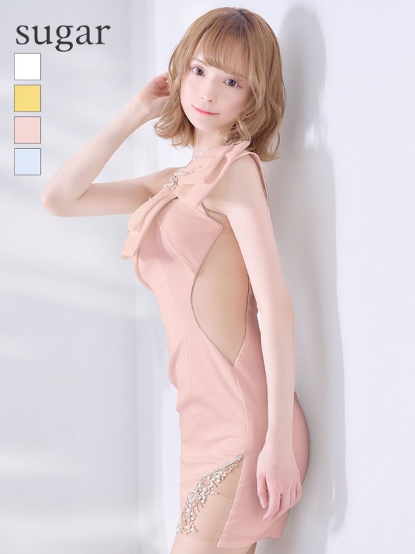 画像46: XSサイズあり【ANGEL R/エンジェルアール】ワンショル/ リボン/ ビジュー/シアー/ タイト/ ミニ/ キャバドレス[OF2]