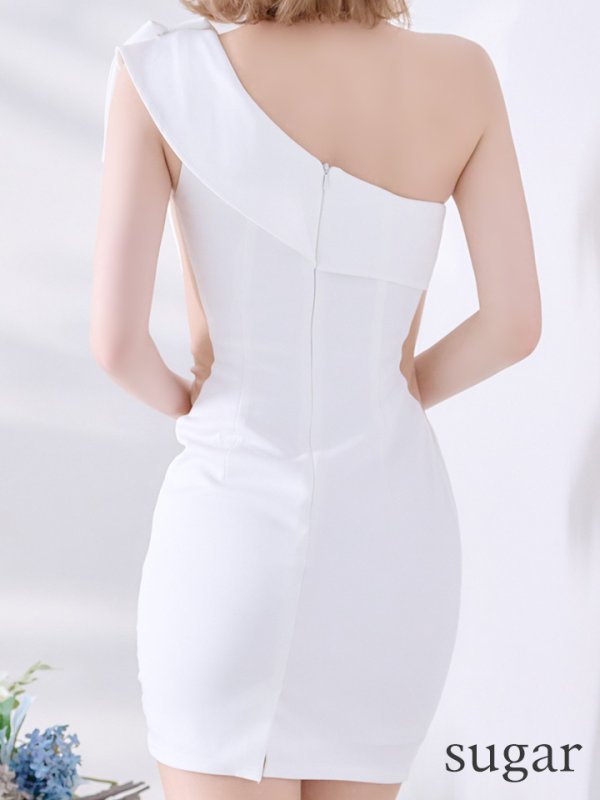 画像14: XSサイズあり【ANGEL R/エンジェルアール】ワンショル/ リボン/ ビジュー/シアー/ タイト/ ミニ/ キャバドレス[OF2]