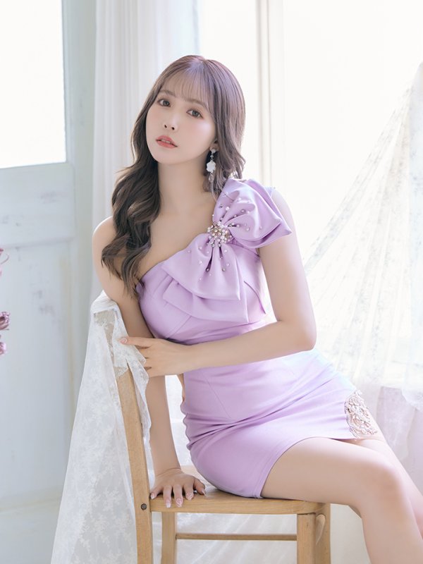 画像34: XSサイズあり【ANGEL R/エンジェルアール】ワンショル/ リボン/ ビジュー/シアー/ タイト/ ミニ/ キャバドレス[OF2]