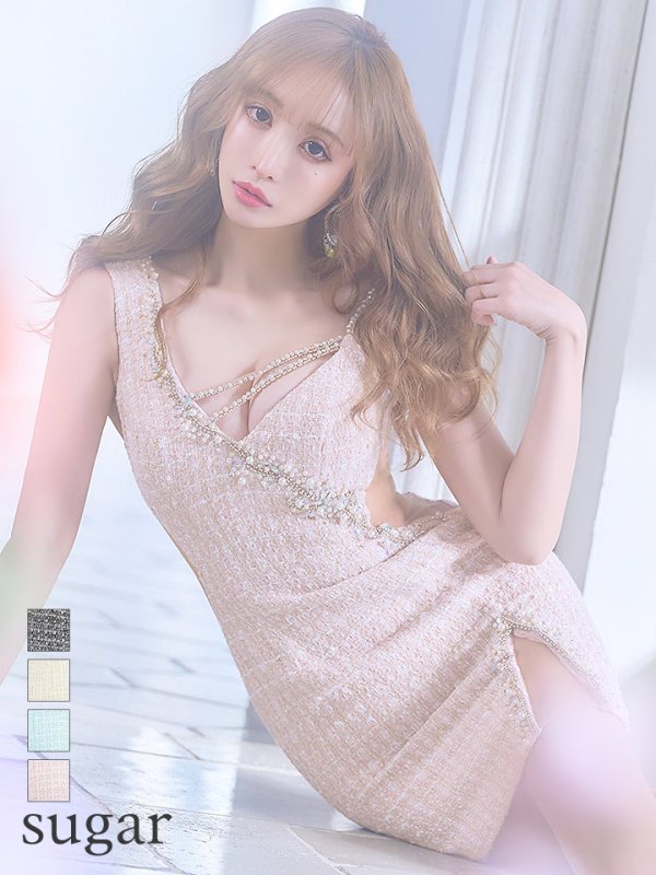 画像1: XSサイズあり!!【ANGEL R/エンジェルアール】ツイード/ アシンメトリー/ ビジュー/ キャミソール/ タイト/ ミニドレス/ キャバドレス[OF2]