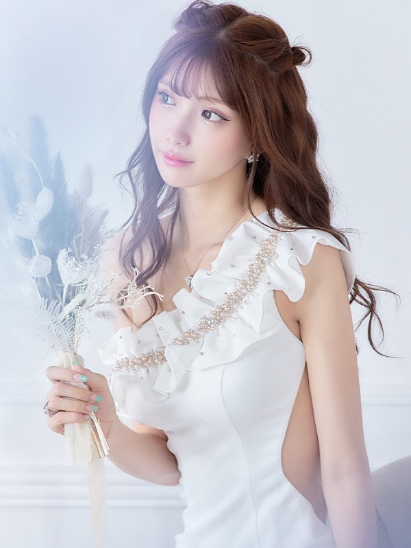 画像6: XSサイズあり【ANGEL R/エンジェルアール】ワンショル/ ギャザーパールビジューワンショルダー/ シアー/ タイト/ ミニドレス/ キャバドレス[OF2]