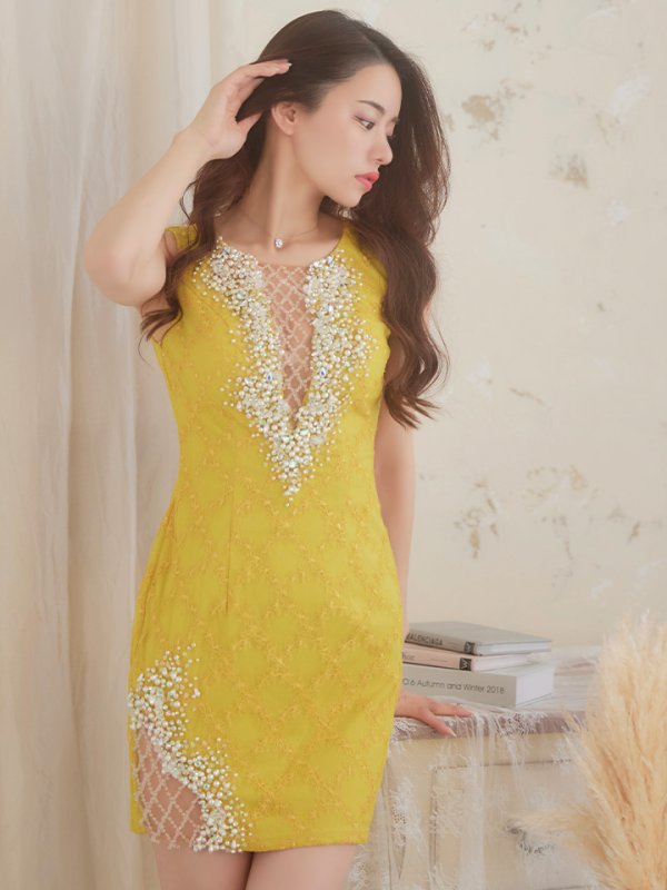 画像5: 【ANGEL R/エンジェルアール】バストカット/ パールビジュー/ クロス/ フラワーレース/ ノースリーブ/ タイト/ ミニドレス/ キャバドレス[OF2]