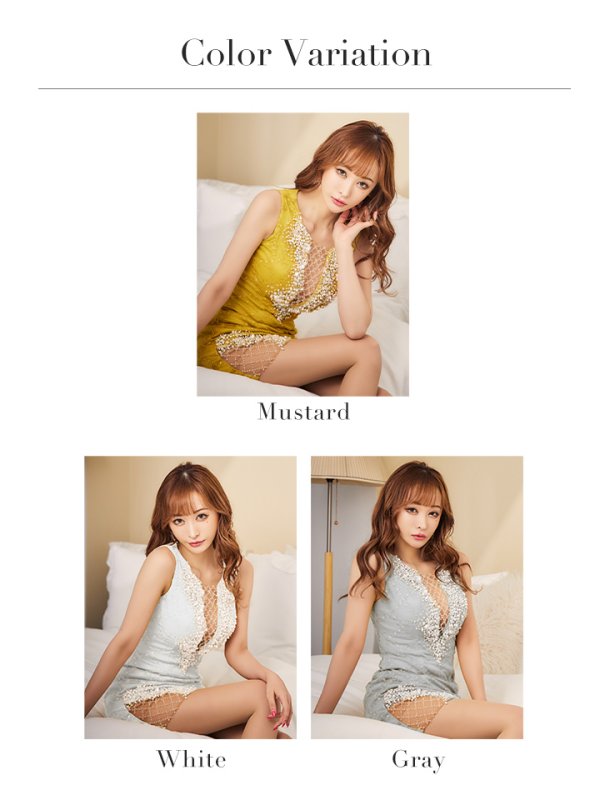 画像13: 【ANGEL R/エンジェルアール】バストカット/ パールビジュー/ クロス/ フラワーレース/ ノースリーブ/ タイト/ ミニドレス/ キャバドレス[OF2]