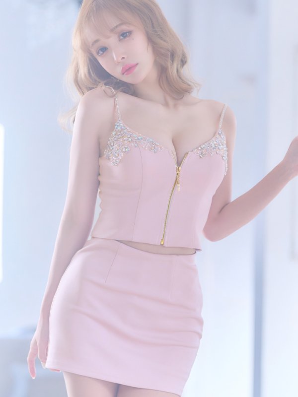 画像5: 背の低い方必見！【ANGEL R/エンジェルアール】バストビジュー/ フロントジップ/ キャミ/ タイト/ マイクロミニドレス/ キャバドレス[OF2]