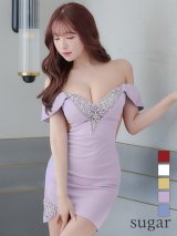 XSサイズあり【ANGEL R/エンジェルアール】3WAYショルダー/ オフショルダー/ ワンカラー/ バストフラワーパールビジュー/ タイト/ ミニドレス/ キャバドレス[OF2]