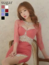 sugarxARコラボカラー・XSサイズあり【ANGEL R/エンジェルアール】レーススリーブ/ 七分袖/ 長袖/ 袖あり/ デコルテウエストスパンコールビジュー/ アメスリ/ タイト/ ミニドレス/ キャバドレス[OF2]
