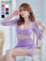 sugarxARコラボカラー・XSサイズあり【ANGEL R/エンジェルアール】レーススリーブ/ 七分袖/ 長袖/ 袖あり/ デコルテウエストスパンコールビジュー/ アメスリ/ タイト/ ミニドレス/ キャバドレス[OF2]