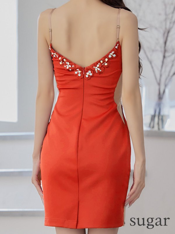 画像13: XSサイズあり【ANGEL R/エンジェルアール】フラワーモチーフ/ バストギャザー/ ビジュー/ キャミソール/ タイト/ ミニドレス/ キャバドレス[OF2]