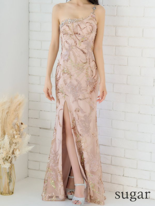 画像8: 【ANGEL R/エンジェルアール】フラワースパンコール/ ビジュー/ ワンショル/ スリット/ タイト/ ロングドレス/ キャバドレス long[OF2]