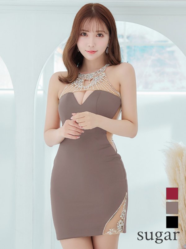 画像11: XSサイズあり【ANGEL R/エンジェルアール】デコルテラインパールビジューチャーム/ シアー/ アメスリ/ ホルター/ ストレッチ/ タイト/ ミニドレス/ キャバドレス[OF2]