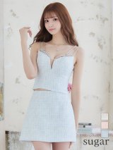 背の低い方必見！【ANGEL R/エンジェルアール】ツイード/ ショルダーバストビジュー/ セパレート/ フレア/ マイクロミニドレス/ キャバドレス[OF2]