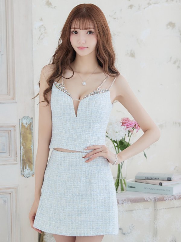 画像15: 【LIMITED SALE開催中！! 11月11日より順次発送予定】背の低い方必見！【ANGEL R/エンジェルアール】ツイード/ ショルダーバストビジュー/ セパレート/ フレア/ マイクロミニドレス/ キャバドレス[OF2]