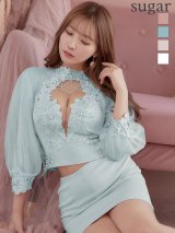 XSサイズあり【ANGEL R/エンジェルアール】フラワーレース/ パールチェーン/ 長袖/ ロングスリーブ/ 袖あり/ タイト/ マイクロミニドレス/ キャバドレス[OF2]