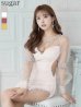 画像2: 【ANGEL R/エンジェルアール】シースルーシフォンスリーブ/ 七分袖/ 長袖/ ロングスリーブ/ パール/ ビジュー/ タイト/ ミニドレス/ キャバドレス[OF2] (2)