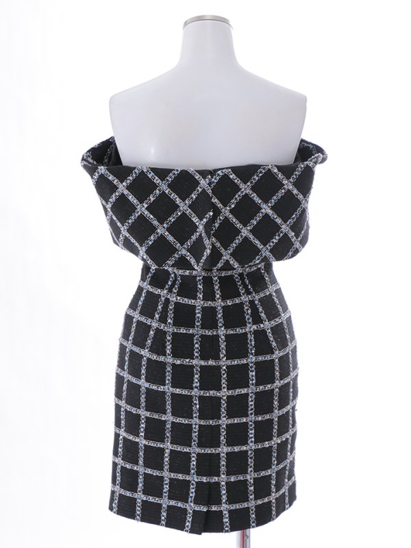 画像11: XSサイズあり【ANGEL R/エンジェルアール】オフショルダー/ ラメチェックツイード/ ビジューリボン/ タイト/ ミニドレス/ キャバドレス[OF2]