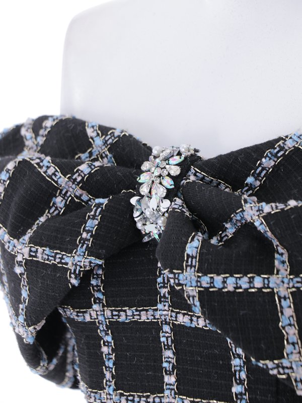 画像14: XSサイズあり【ANGEL R/エンジェルアール】オフショルダー/ ラメチェックツイード/ ビジューリボン/ タイト/ ミニドレス/ キャバドレス[OF2]