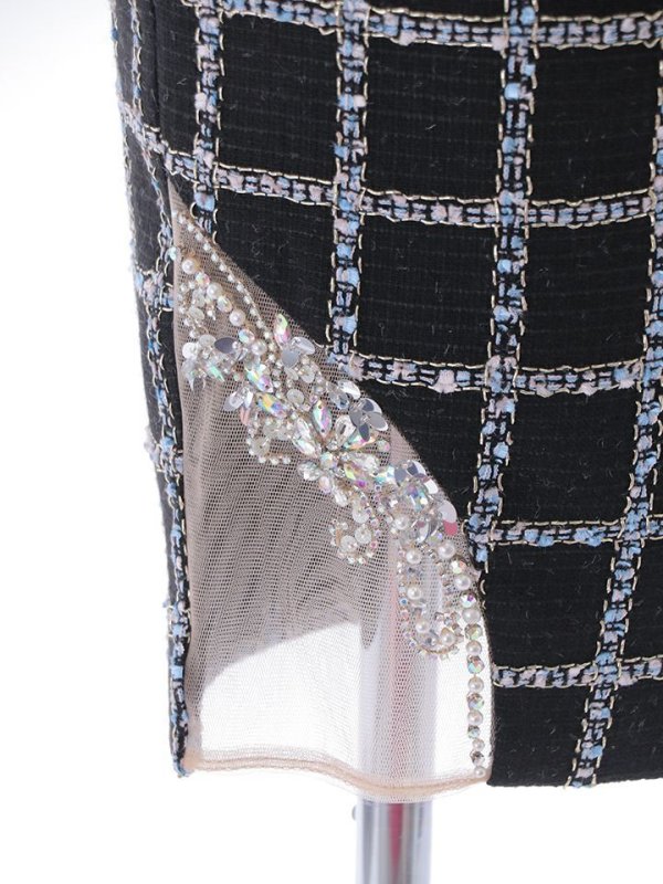 画像15: XSサイズあり【ANGEL R/エンジェルアール】オフショルダー/ ラメチェックツイード/ ビジューリボン/ タイト/ ミニドレス/ キャバドレス[OF2]