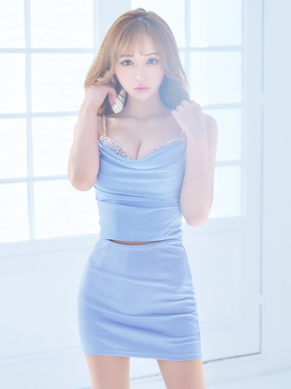 画像2: XSサイズあり【ANGEL R/エンジェルアール】ドレープ/ バストビジュー/ キャミソール/ セパレート/ セットアップ/ タイト/ ミニドレス/ キャバドレス[OF2]