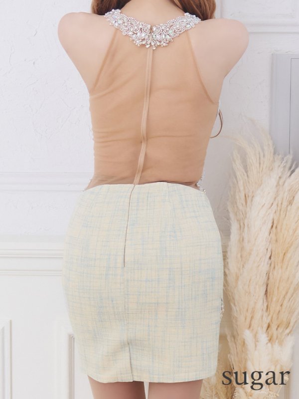 画像9: XSサイズあり【ANGEL R/エンジェルアール】ツイード/デコルテパールビジュー/ Vバスト/ タック/ ホルター/ アメスリ/タイト/ ミニドレス/ キャバドレス[OF2]