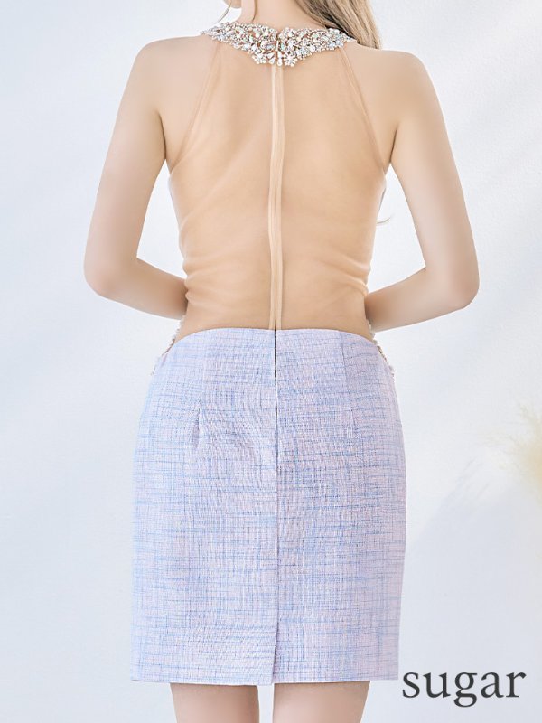 画像6: XSサイズあり【ANGEL R/エンジェルアール】ツイード/デコルテパールビジュー/ Vバスト/ タック/ ホルター/ アメスリ/タイト/ ミニドレス/ キャバドレス[OF2]