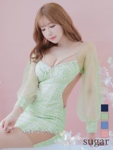 XSサイズあり【ANGEL R/エンジェルアール】チェック/ バストパールビジュー/ ロングスリーブ/ 長袖/ 袖あり/ タイト/ ミニドレス/ キャバドレス[OF2]