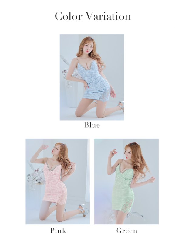 画像21: XSサイズあり【ANGEL R/エンジェルアール】バストビジュー/ スリット/ フラワーレース/ チェック/ タイト/ ミニドレス/ キャバドレス[OF2]