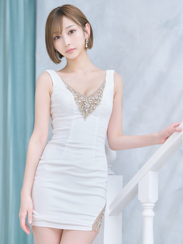 画像5: XSサイズあり【ANGEL R/エンジェルアール】バストスリット/ ビジュー/ ギャザー/ タイト/ ミニドレス/ キャバドレス[OF2]