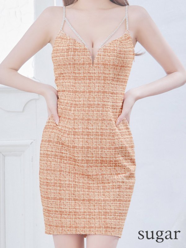 画像17: XSサイズあり【ANGEL R/エンジェルアール】ショルダービジュー/ バックオープン/ チェック/ ツイード/ タイト/ ミニドレス/ キャバドレス[OF2]