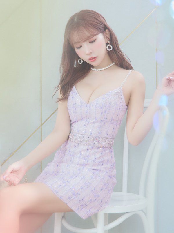 画像6: XSサイズあり【ANGEL R/エンジェルアール】チェックツイード/ ウエストパールビジュー/ フレア/ ミニドレス/ キャバドレス[OF2]