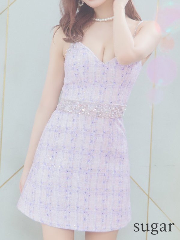 画像8: XSサイズあり【ANGEL R/エンジェルアール】チェックツイード/ ウエストパールビジュー/ フレア/ ミニドレス/ キャバドレス[OF2]