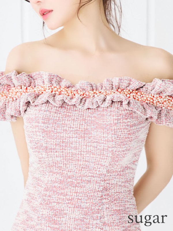 画像24: XSサイズあり【ANGEL R/エンジェルアール】ツイード/ ビジュー/ フリル/ オフショルダー/ フレア/ミニドレス/ キャバドレス[OF2]