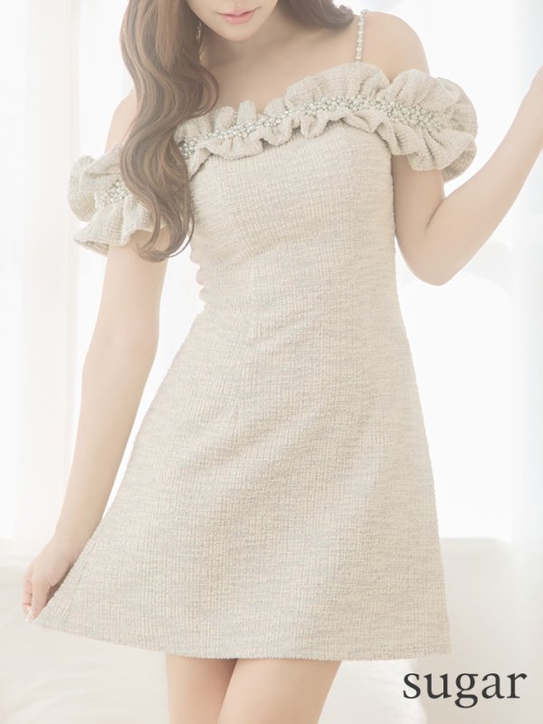 画像11: XSサイズあり【ANGEL R/エンジェルアール】ツイード/ ビジュー/ フリル/ オフショルダー/ フレア/ミニドレス/ キャバドレス[OF2]